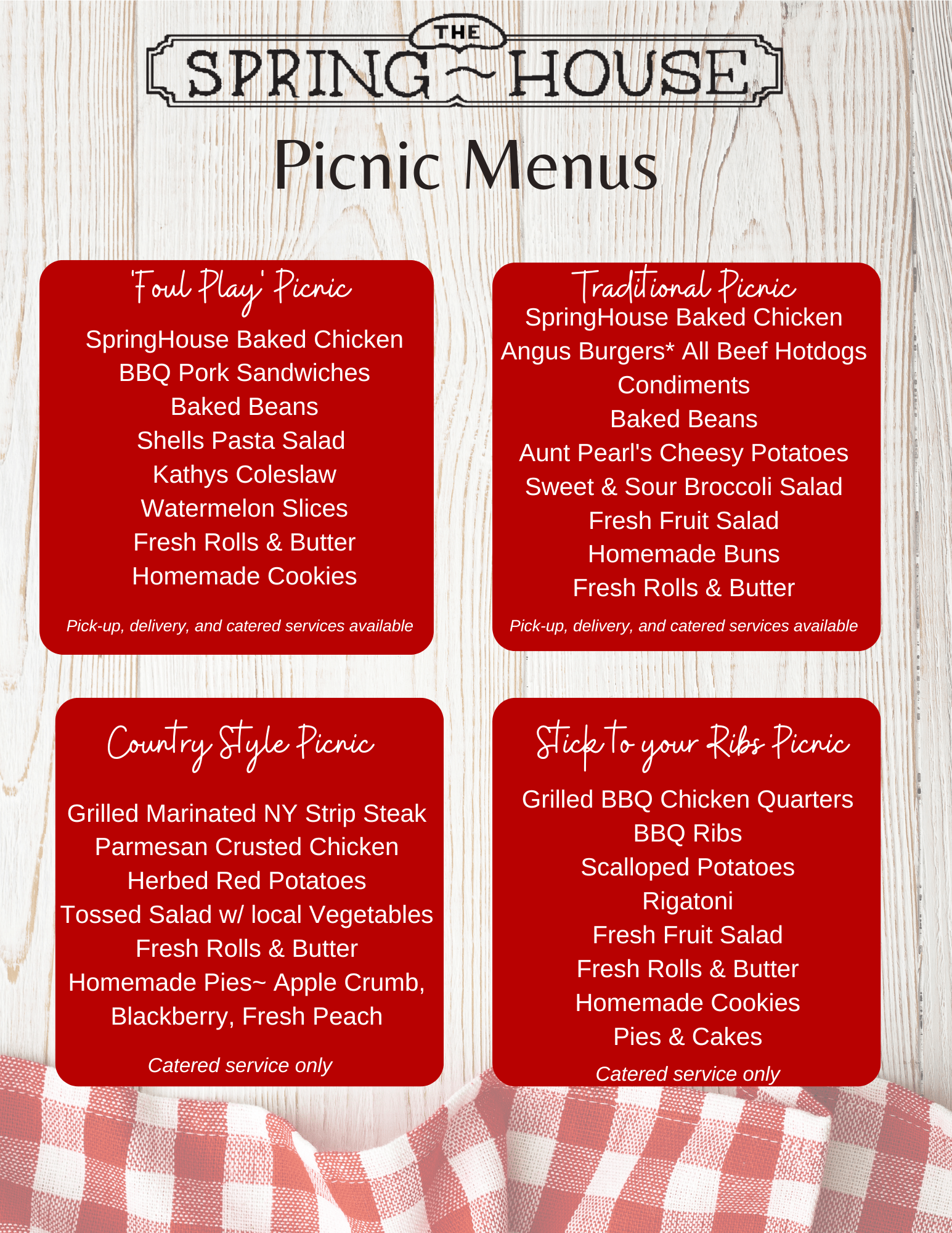 Picnic Menu The SpringHouse Country Store Restaurant