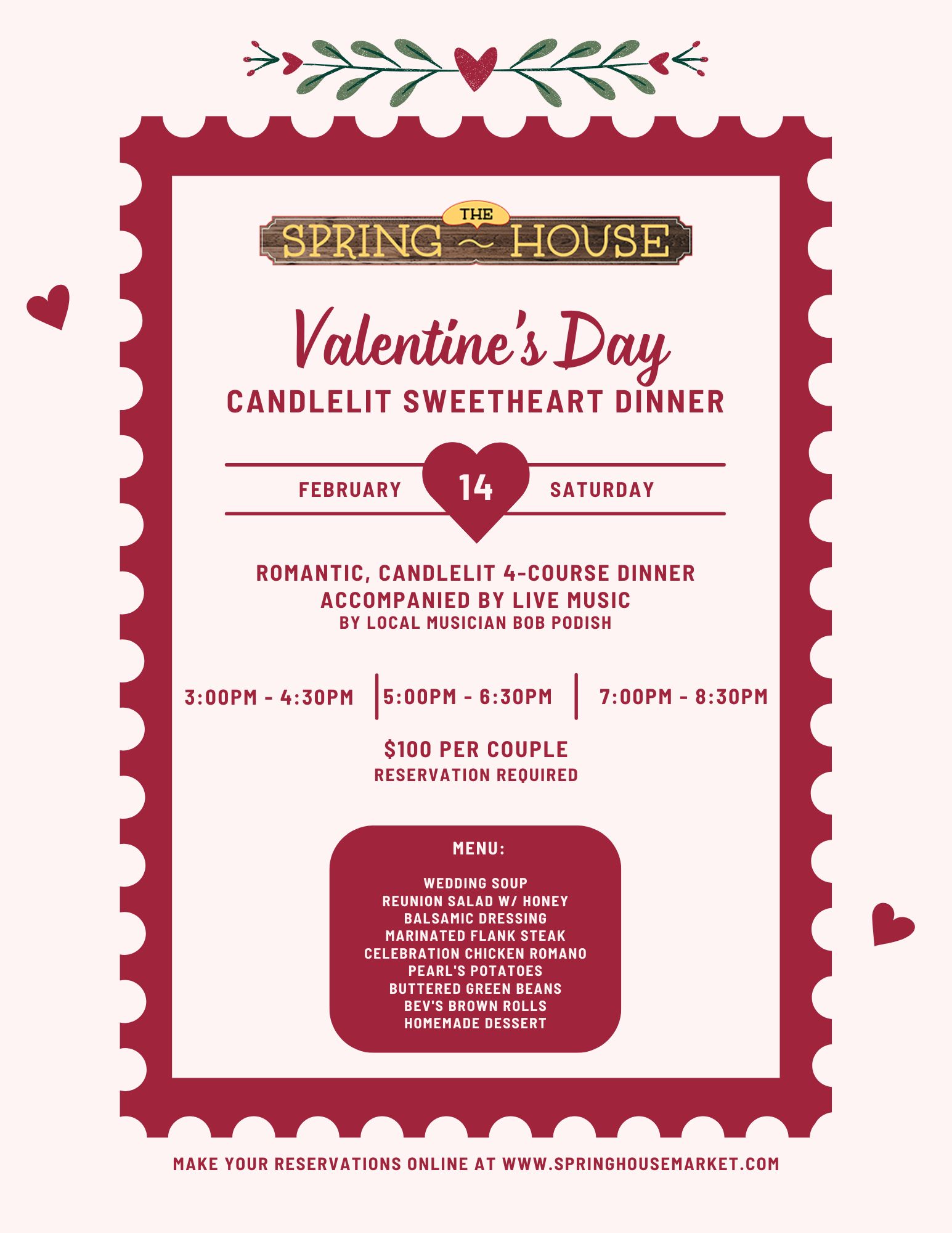 Valentine’s Day Sweetheart Dinner Flier